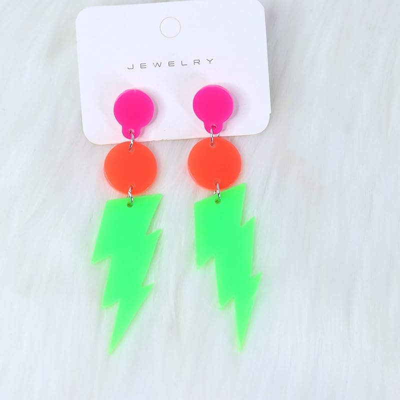 Modpide 80s Neon Earrings Hollow Lightning Bolt Halloween Punk Retro Earrings for Women 80's Party Accessories - Image 2